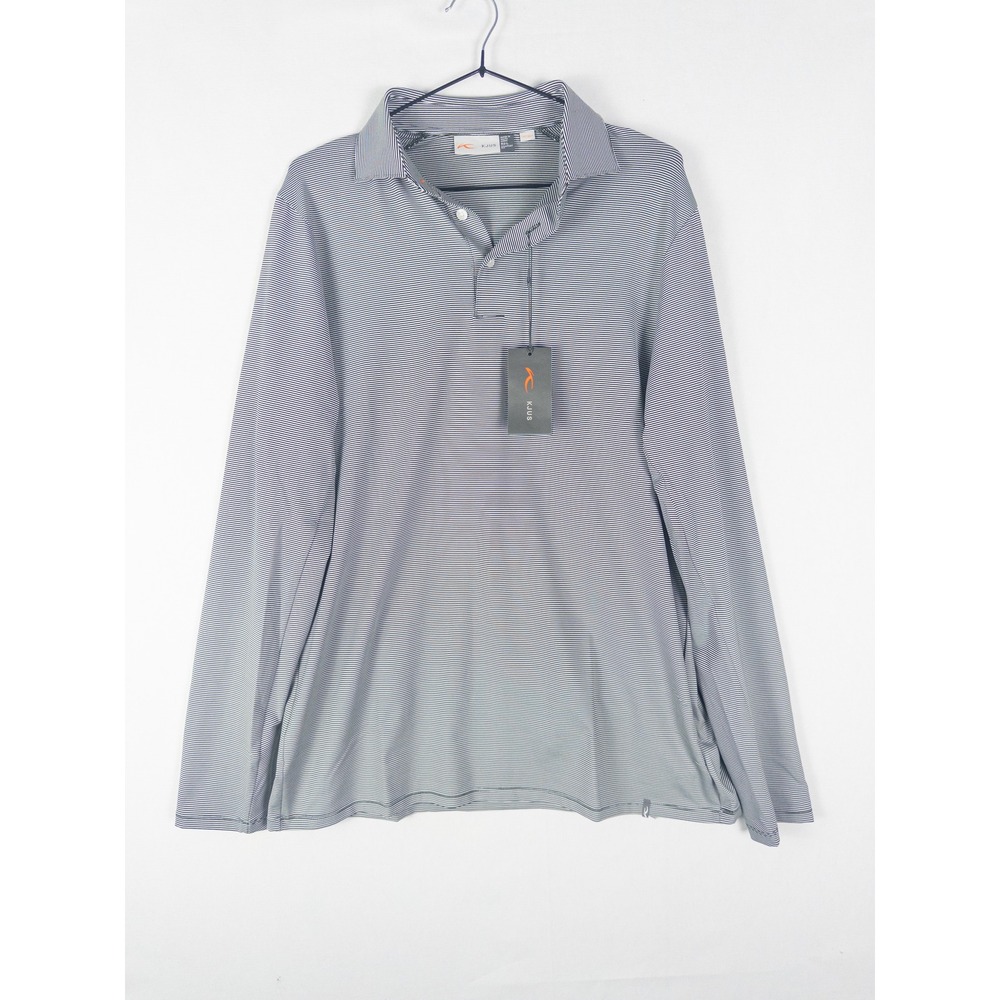 KJUS Soren Stripe Golf Polo Long Sleeve Mens 52L Gray UPF50+ Performance Country